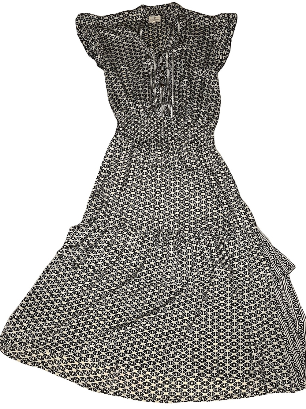 Perry Walker Collective Boho Geometric Smocked Waist Flutter Sleeve Midi Dress